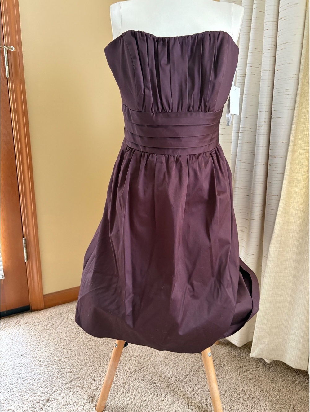 NWT David’s Bridal brown short strapless dress ruched cocktail gown Sz 16 $135